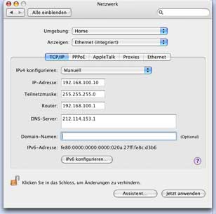 Mac OS X Netzwerkeinstellungen